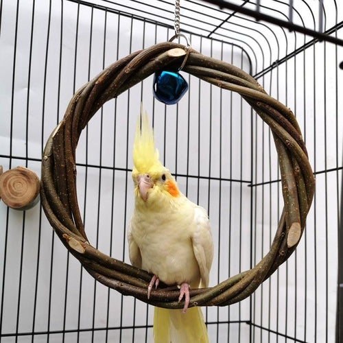 Rattan Ring Bird Cage Chewing Toy With Standing Frame - Natural Apple