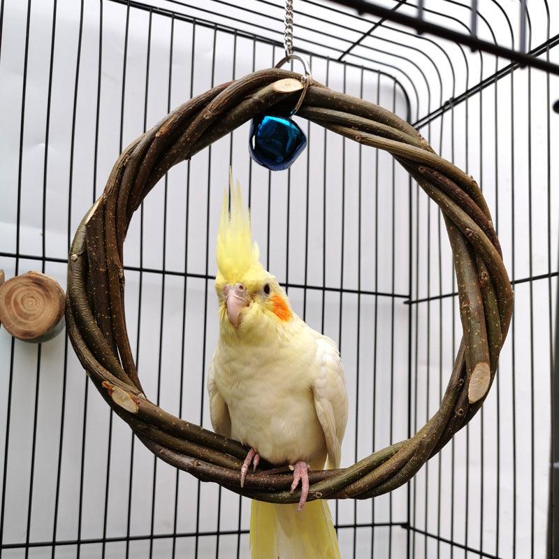 Rattan Ring Bird Cage Chewing Toy With Standing Frame - Natural Apple