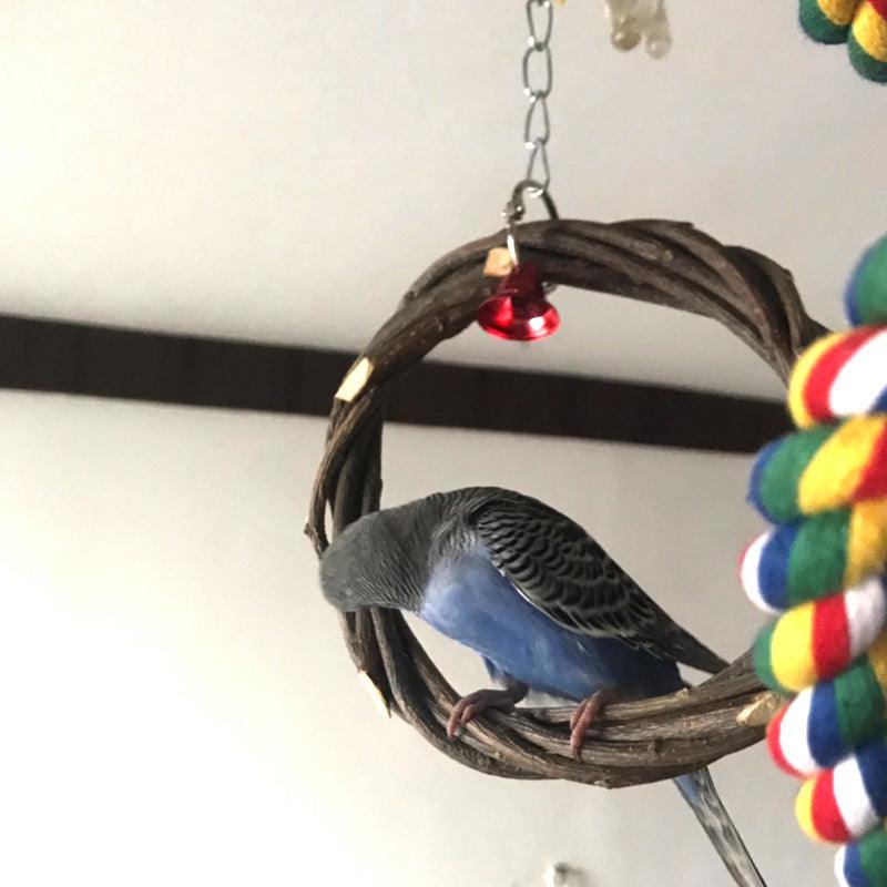 Rattan Ring Bird Cage Chewing Toy With Standing Frame - Natural Apple