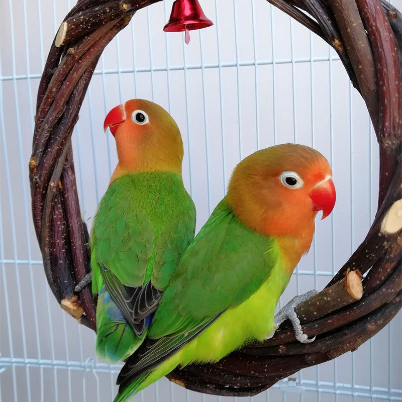 Rattan Ring Bird Cage Chewing Toy With Standing Frame - Natural Apple